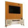 Rack Com Painel Ripado Para TV 75 Polegadas 180cm Darin Brise 1.8 EDN Off White/Cedro