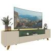 Rack Para TV Até 85 Polegadas Com LED 230cm Pés Madeira Infinity Gelius Off White/Verde Floresta