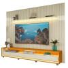 Rack Requinte 260 Pés Rodízios com Painel Ripado Nobre LED 275cm TV 85 Polegadas Gelius Off White/Naturale