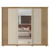 Guarda Roupa Casal Portas de Correr 271cm com Espelho Espanha RV Móveis Cinamomo Ripado/Off White