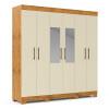 Guarda Roupa 6 Portas Com Espelho 3 Gavetas 200cm Madri Gelius Madeirado/Off White