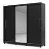 Guarda Roupa Grande Casal 3 Portas Correr 1 Porta de Espelho e Pés 228x226 Royale Gelius Preto