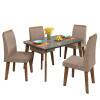 Conjunto Mesa de Jantar Tampo Vidro Com 04 Cadeiras 120x90 Jade RV Móveis Grafite/Pena Caramelo