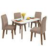 Conjunto Mesa de Jantar Tampo Vidro Com 04 Cadeiras 120x90 Jade RV Móveis Off White/Pena Caramelo