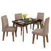 Conjunto Mesa de Jantar Tampo Vidro Com 04 Cadeiras 120x90 Jade RV Móveis Preto/Pena Caramelo