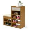 Sapateira com Banco Almofadado 1 Gaveta 5 Prateleiras Hall Patrimar Cumaru/Off White