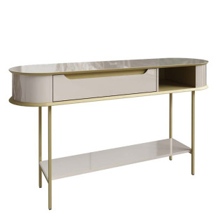 Aparador Sala 136cm Pés de Ferro Arredondado 1 Gaveta Atlanta Lukaliam Off White/Dourado