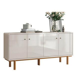 Buffet Balcão Sala 4 Portas 160cm Catar Lukaliam Off White Perolizado/Tauari