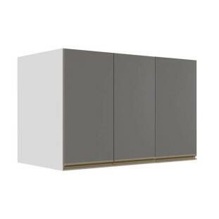 Módulo Armário Aéreo 68x120x56cm 3 Portas 100% MDF Cozinha Modulada Gold J Robel Branco/Cinza Matte