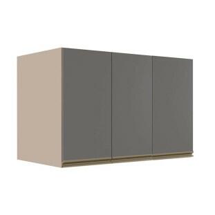 Módulo Armário Aéreo 68x120x56cm 3 Portas 100% MDF Cozinha Modulada Gold J Robel Fendi/Cinza Matte