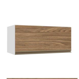 Módulo Armário Aéreo 80cm Porta Basculante 100% MDF Cozinha Modulada Gold J Robel Branco/Amendoeira BP