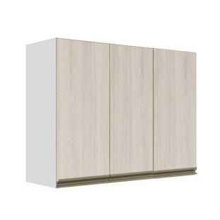 Módulo Armário Aéreo 88x120x34cm 3 Portas 100% MDF Cozinha Modulada Gold J Robel Branco/Aspen