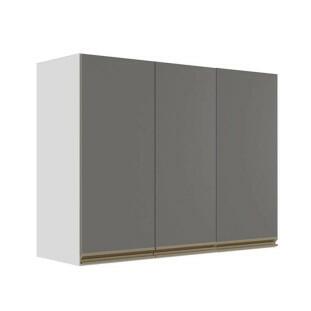 Módulo Armário Aéreo 88x120x34cm 3 Portas 100% MDF Cozinha Modulada Gold J Robel Branco/Cinza Matte