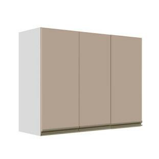 Módulo Armário Aéreo 88x120x34cm 3 Portas 100% MDF Cozinha Modulada Gold J Robel Branco/Fendi Matte