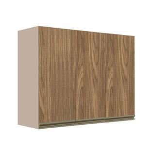 Módulo Armário Aéreo 88x120x34cm 3 Portas 100% MDF Cozinha Modulada Gold J Robel Fendi/Amendoeira BP