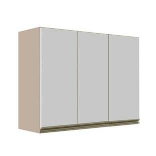 Módulo Armário Aéreo 88x120x34cm 3 Portas 100% MDF Cozinha Modulada Gold J Robel Fendi/Branco Matte