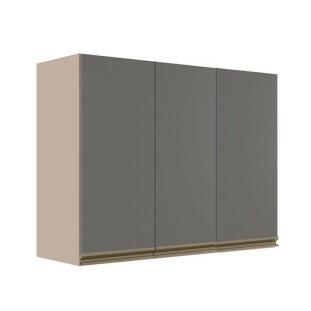 Módulo Armário Aéreo 88x120x34cm 3 Portas 100% MDF Cozinha Modulada Gold J Robel Fendi/Cinza Matte