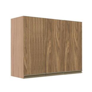 Módulo Armário Aéreo 88x120x34cm 3 Portas 100% MDF Cozinha Modulada Gold J Robel Hanover/Amendoeira BP