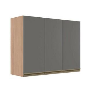 Módulo Armário Aéreo 88x120x34cm 3 Portas 100% MDF Cozinha Modulada Gold J Robel Hanover/Cinza Matte