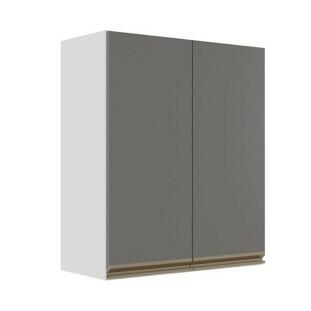 Módulo Armário Aéreo 88x70x34cm 2 Portas 100% MDF Cozinha Modulada Gold J Robel Branco/Cinza Matte