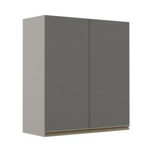Módulo Armário Aéreo 88x80 2 Portas 100% MDF Cozinha Modulada Gold Robel Fendi/Cinza