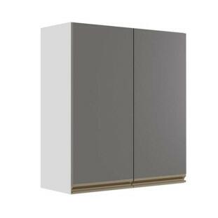 Módulo Armário Aéreo 88x80x34cm 2 Portas 100% MDF Cozinha Modulada Gold J Robel Branco/Cinza Matte