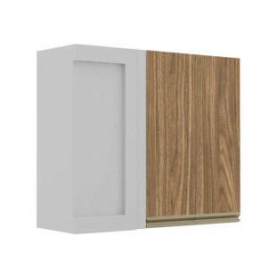 Módulo Armário Aéreo 88x100x34cm Canto Reto 100% MDF Cozinha Modulada Gold J Robel Branco/Amendoeira BP