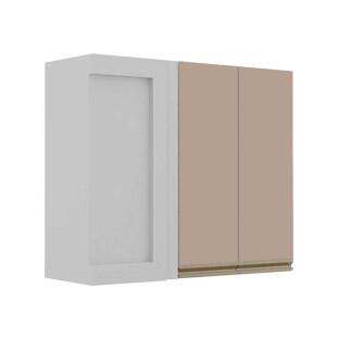 Módulo Armário Aéreo 88x100x34cm Canto Reto 100% MDF Cozinha Modulada Gold J Robel Branco/Fendi Matte
