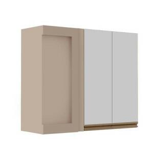 Módulo Armário Aéreo 88x100x34cm Canto Reto 100% MDF Cozinha Modulada Gold J Robel Fendi/Branco Matte