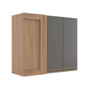 Módulo Armário Aéreo 88x100x34cm Canto Reto 100% MDF Cozinha Modulada Gold J Robel Hanover/Cinza Matte