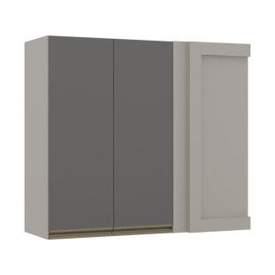 Módulo Armário Aéreo 88x100 Canto Reto Esquerdo 100% MDF Cozinha Modulada Gold Robel Fendi/Cinza