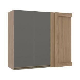 Módulo Armário Aéreo 88x100 Canto Reto Esquerdo 100% MDF Cozinha Modulada Gold Robel Hanover/Cinza