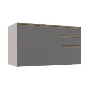 Módulo Balcão 120cm 3 Gavetas 100% MDF Cozinha Modulada Gold Robel Fendi/Cinza
