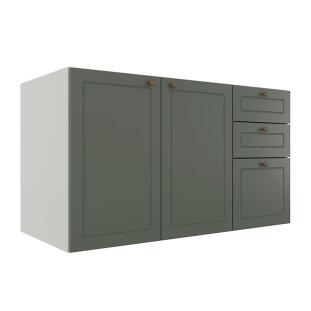 Módulo Balcao 120cm 3 Gavetas 2 Portas 100% MDF Cozinha Modulada Provence Robel Branco/Salvia Matte