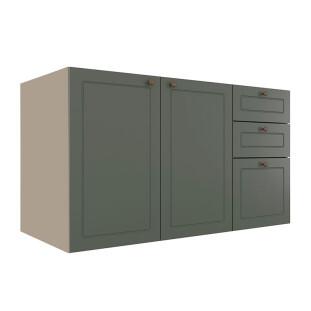 Módulo Balcao 120cm 3 Gavetas 2 Portas 100% MDF Cozinha Modulada Provence Robel Fendi/Salvia Matte