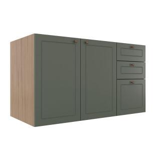 Módulo Balcao 120cm 3 Gavetas 2 Portas 100% MDF Cozinha Modulada Provence Robel Hanover/Salvia Matte