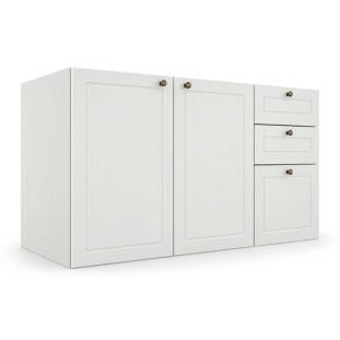 Módulo Balcão 120x68x56cm 3 Gavetas 2 Portas 100% MDF Cozinha Provence Robel Branco/Branco Matte