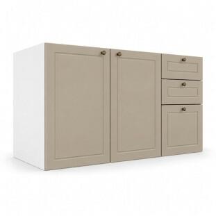 Módulo Balcão 120x68x56cm 3 Gavetas 2 Portas 100% MDF Cozinha Provence Robel Branco/Fendi Matte