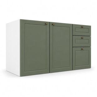Módulo Balcão 120x68x56cm 3 Gavetas 2 Portas 100% MDF Cozinha Provence Robel Branco/Salvia Matte