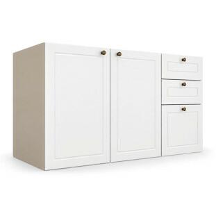 Módulo Balcão 120x68x56cm 3 Gavetas 2 Portas 100% MDF Cozinha Provence Robel Fendi/Branco Matte