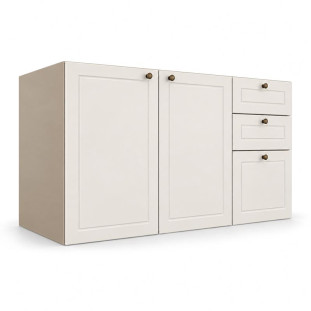 Módulo Balcão 120x68x56cm 3 Gavetas 2 Portas 100% MDF Cozinha Provence Robel Fendi/Off White Matte