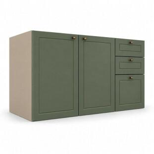 Módulo Balcão 120x68x56cm 3 Gavetas 2 Portas 100% MDF Cozinha Provence Robel Fendi/Salvia Matte