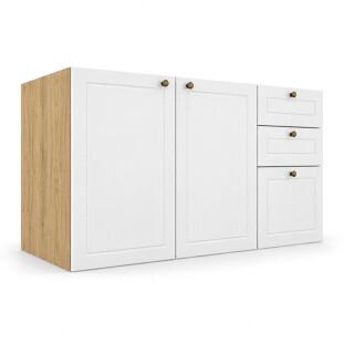 Módulo Balcão 120x68x56cm 3 Gavetas 2 Portas 100% MDF Cozinha Provence Robel Hanover/Branco Matte