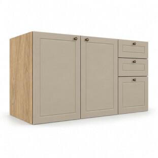 Módulo Balcão 120x68x56cm 3 Gavetas 2 Portas 100% MDF Cozinha Provence Robel Hanover/Fendi Matte