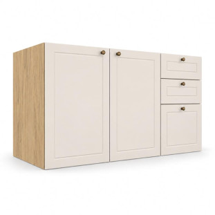 Módulo Balcão 120x68x56cm 3 Gavetas 2 Portas 100% MDF Cozinha Provence Robel Hanover/Off White Matte