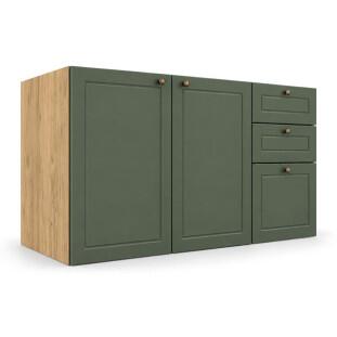 Módulo Balcão 120x68x56cm 3 Gavetas 2 Portas 100% MDF Cozinha Provence Robel Hanover/Salvia Matte