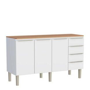 Balcão de Aço 160 Com Tampo Jequitibá 3 Portas 4 Gavetas Cozinha Flora Cozimax Branco