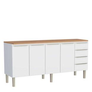 Balcão de Aço 200 Com Tampo Jequitibá 4 Portas 4 Gavetas Cozinha Flora Cozimax Branco