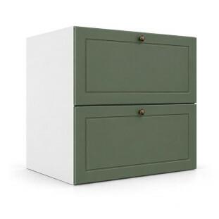 Módulo Balcão 60x68x56cm 2 Gavetas + 1 Gaveta Oculta 100% MDF Cozinha Provence Robel Branco/Salvia Matte