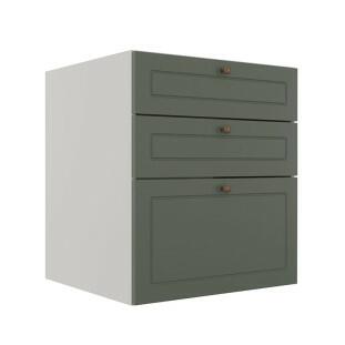 Módulo Balcao 60cm 3 Gavetas 100% MDF Cozinha Modulada Provence Robel Branco/Salvia Matte